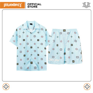 Đồ Bộ Sơ Mi Quần Short URBAN MONKEY LOLIPOP Xanh Dương Họa Tiết