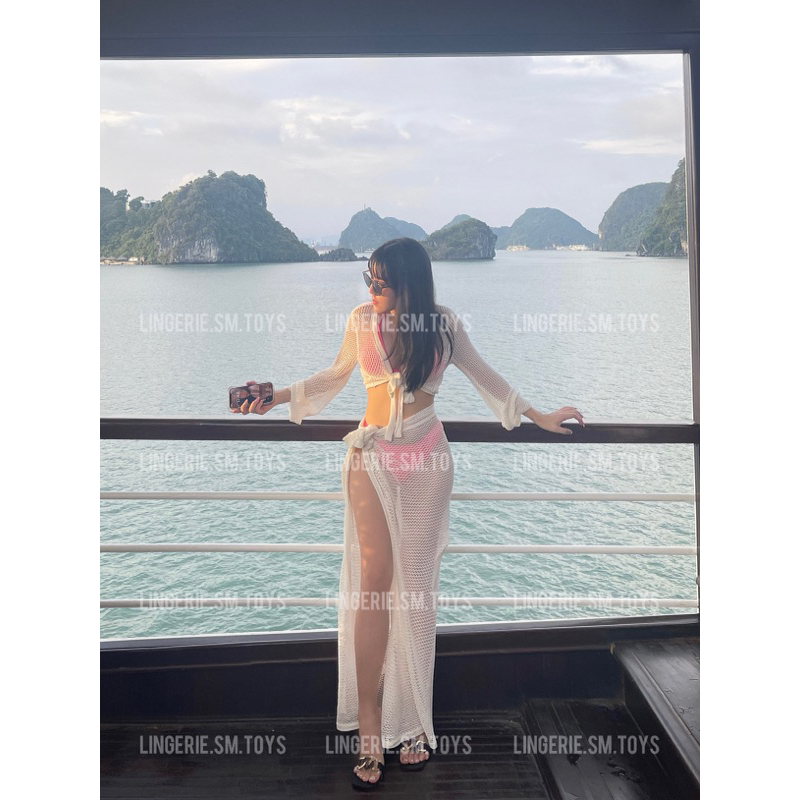 FDQ1647 - Set Áo Và Váy Lưới Xẻ Tà Mặc Ngoài Bikini , Đồ Bơi - 2 Kiểu Mặc Sáng Tạo