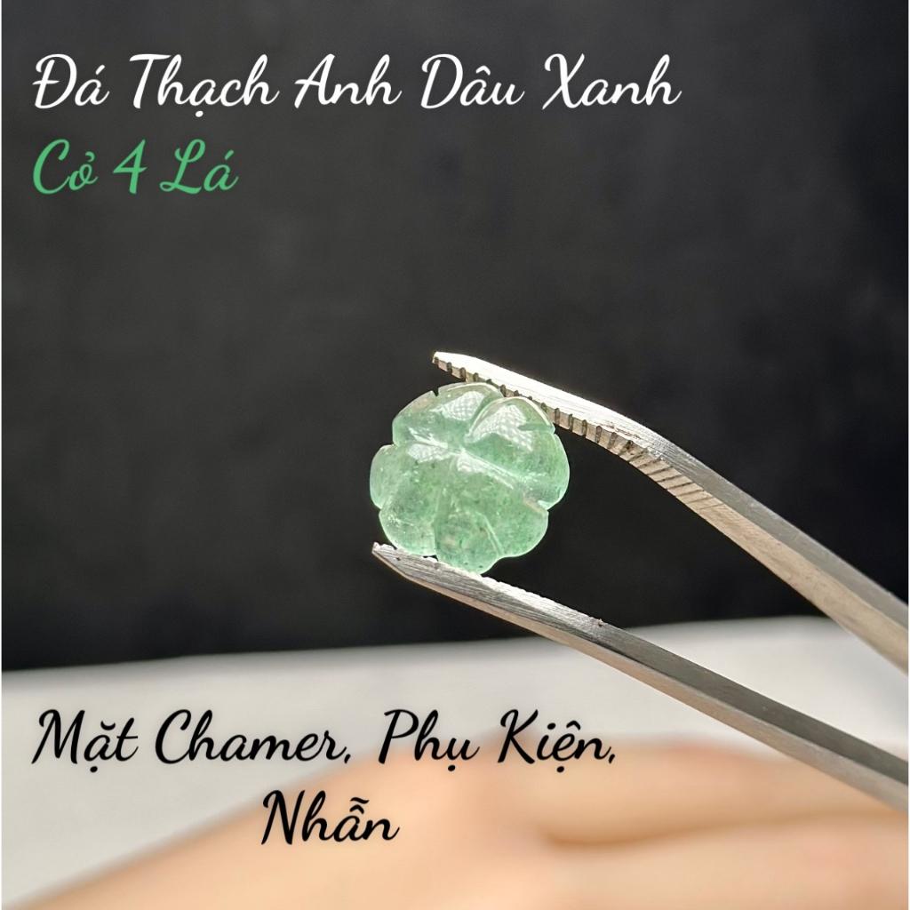 Mặt Cỏ 4 Lá Đá Thạch Anh Dâu Xanh tự nhiên Phụ kiện & Chamer