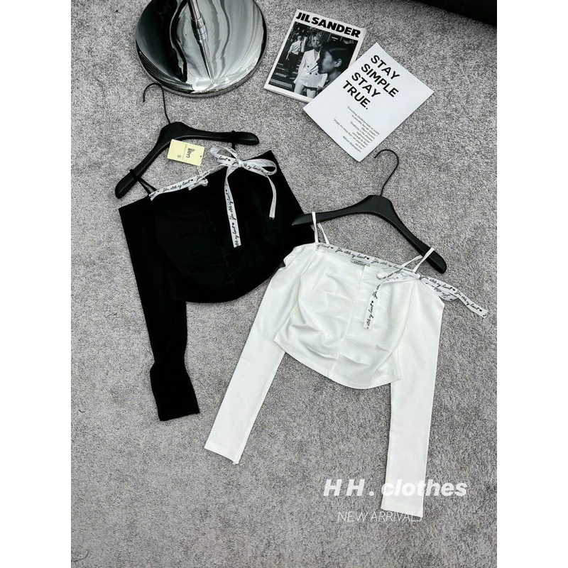 Áo Thun Dài Tay Trễ Vai Phối Dây Chữ Thắt Nơ