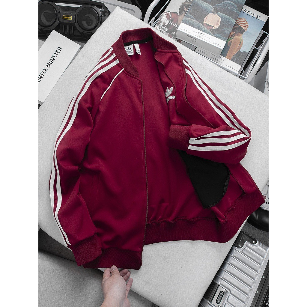Áo Khoác Bomber 2 lớp  Adidas Thể Thao cao cấp Nam Vải Thun Nỉ Dày Co Giãn  Áo Khoác 3 Sọc kẻ Trắng xu hướng