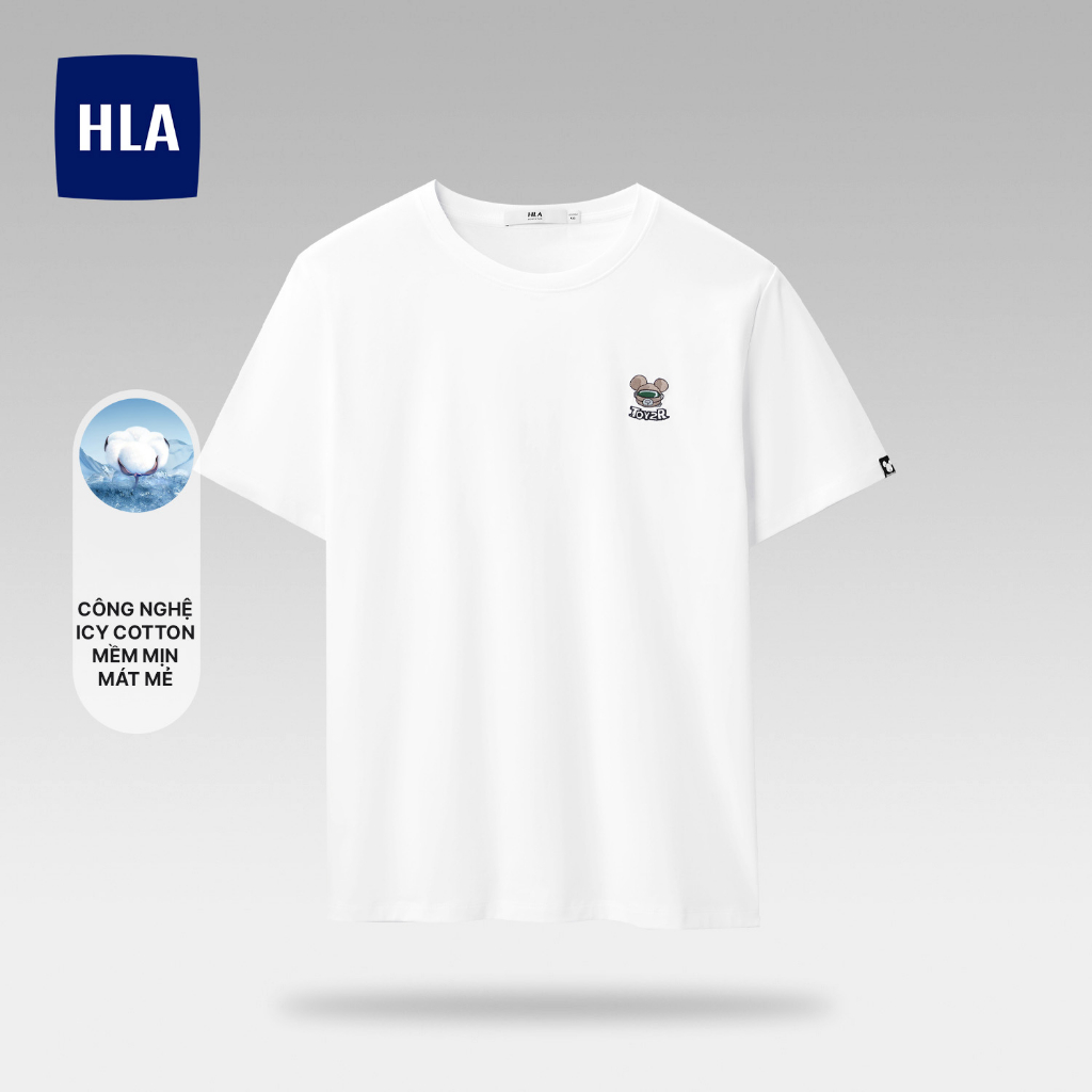 HLAxQee - Áo thun nam ngắn tay cotton lạnh mềm mại mát mẻ thêu gấu Qee logo icy cotton short-sleeved T-shirt