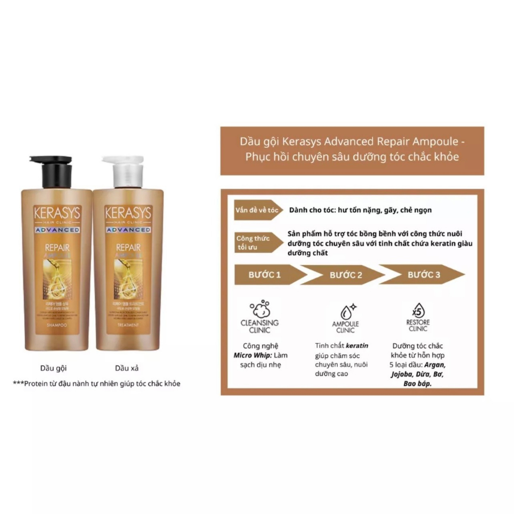 Dầu gội xả phục hồi, dưỡng ẩm, tăng phồng Kerasys Advanced Hair Clinic 600ML