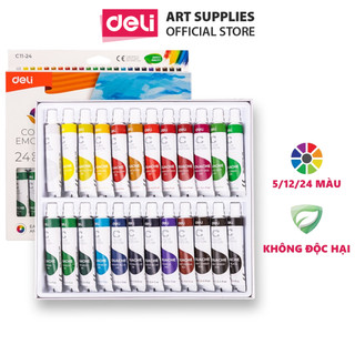 Màu nước Gouache dạng tuýp 12ml Deli - 5/12/24 màu - 1 hộp - Màu dạng bột pha keo có thể vẽ khô/ướt và sửa lỗi dễ dàng