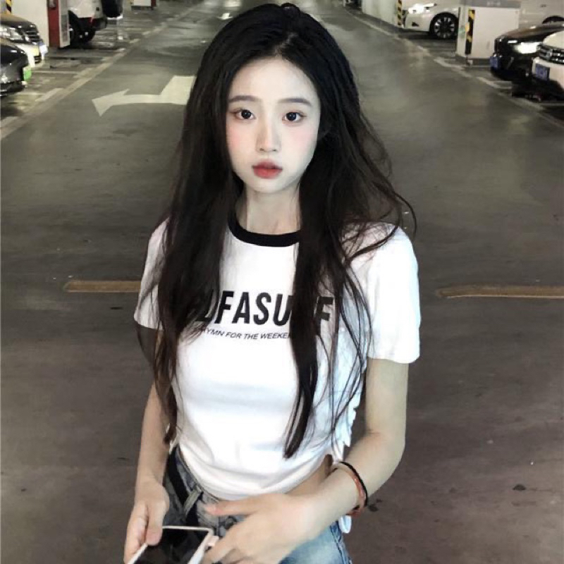 Áo Baby Tee croptop Nữ Cổ Tròn Phối Viền dây rút sườn chất thun tăm co dãn,áo thun ôm body nữ SA58 HOASUMO