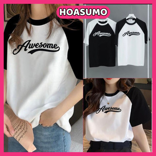  Áo baby tee Awesome,áo thun nữ hottrend 2023 chất bozip tay zắc lăng phối đen trắng SA410 HOASUMO 