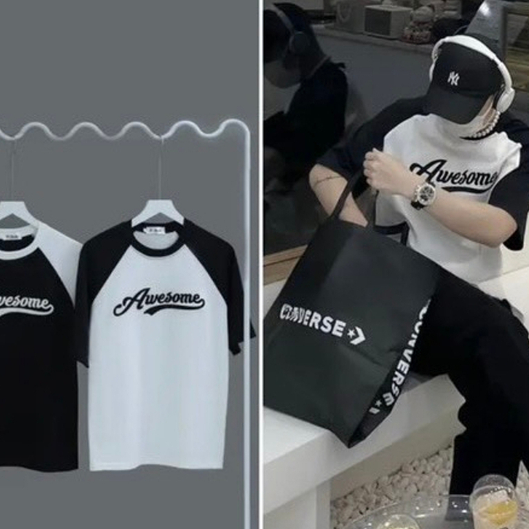 Áo baby tee Awesome,áo thun nữ hottrend 2023 chất bozip tay zắc lăng phối đen trắng SA410 HOASUMO