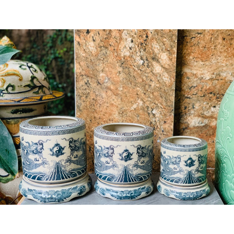 Đồ thờ cúng - đế sứ đặt bát hương men rạn gốm sứ Bát Tràng