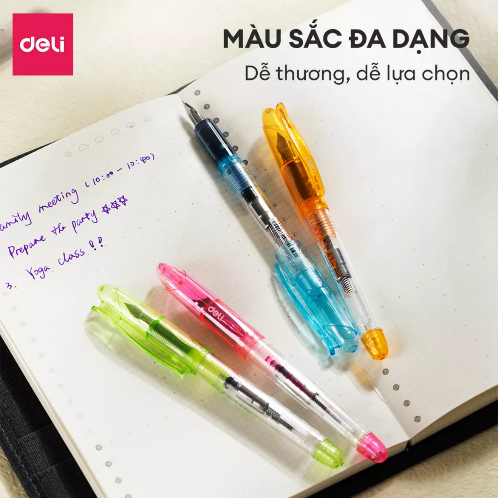 Bút máy ngòi trơn Deli Q881 / Bút mực Deli 881 thân trong màu sắc sinh động