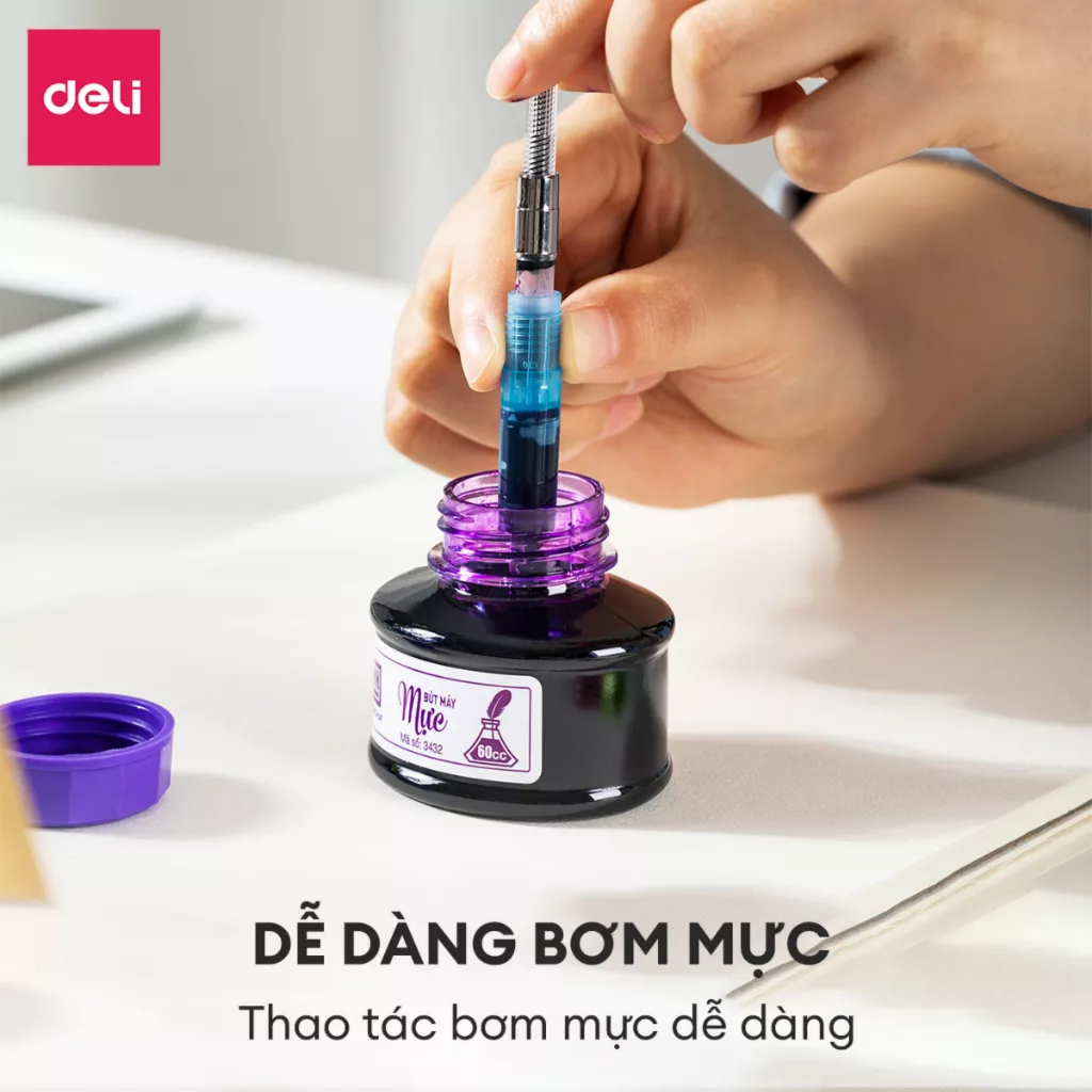 Bút máy ngòi trơn Deli Q881 / Bút mực Deli 881 thân trong màu sắc sinh động
