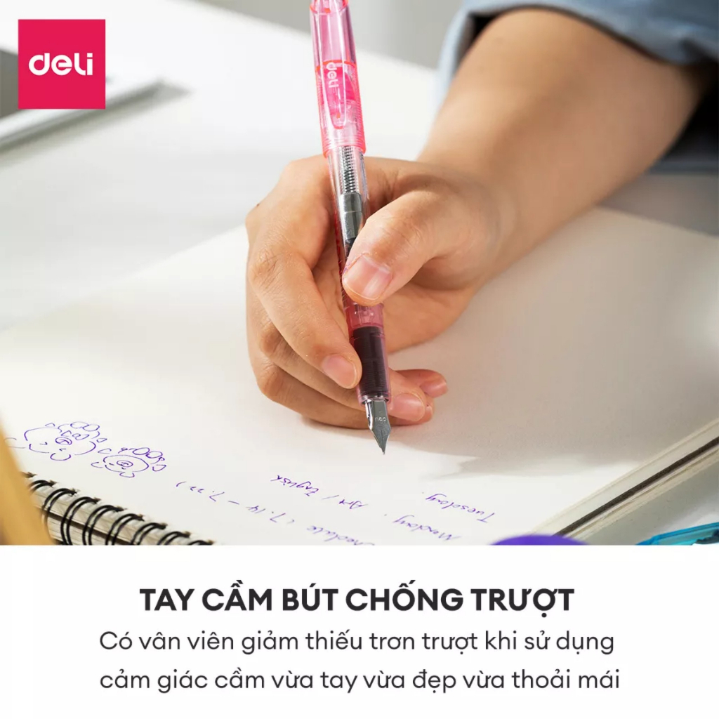 Bút máy ngòi trơn Deli Q881 / Bút mực Deli 881 thân trong màu sắc sinh động