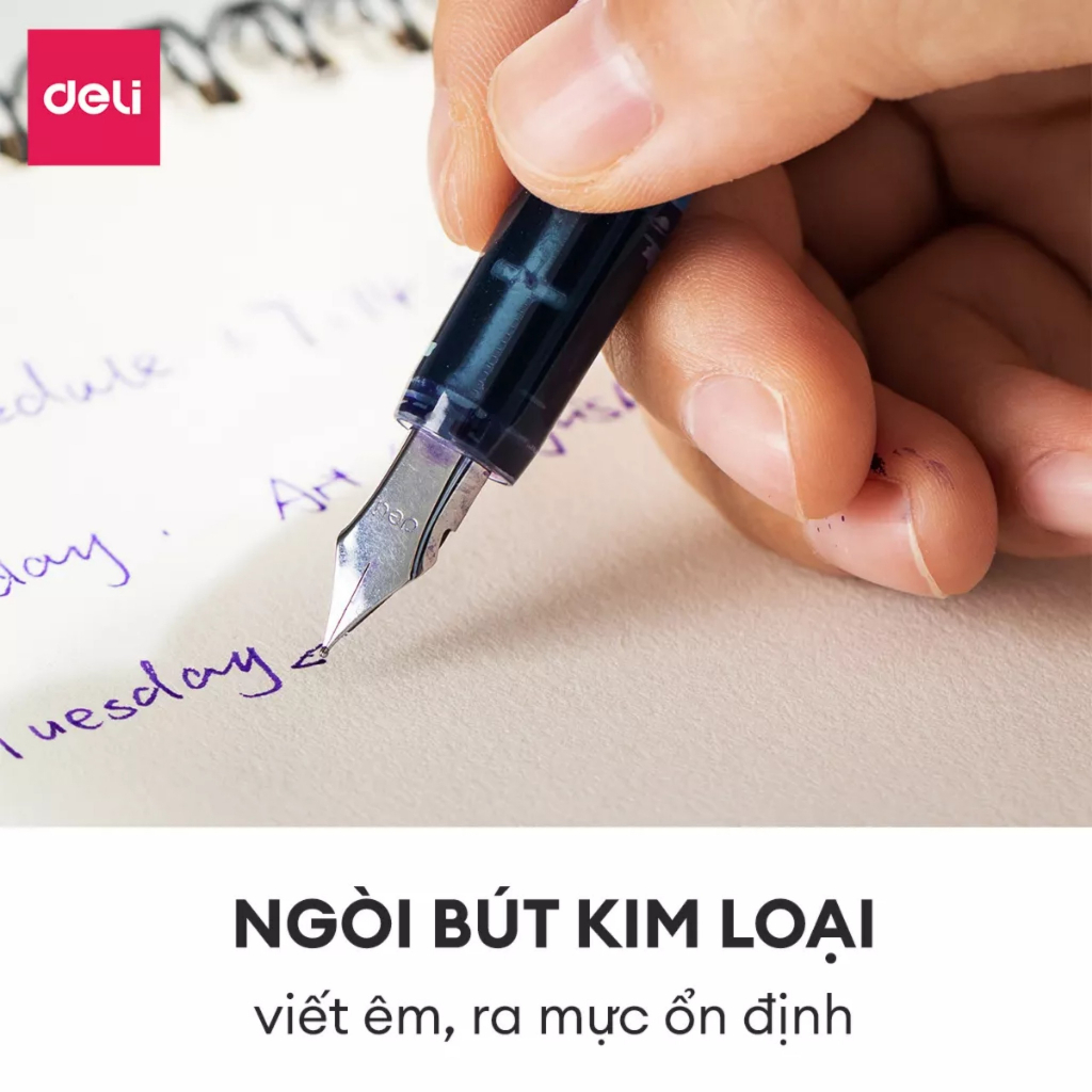 Bút máy ngòi trơn Deli Q881 / Bút mực Deli 881 thân trong màu sắc sinh động