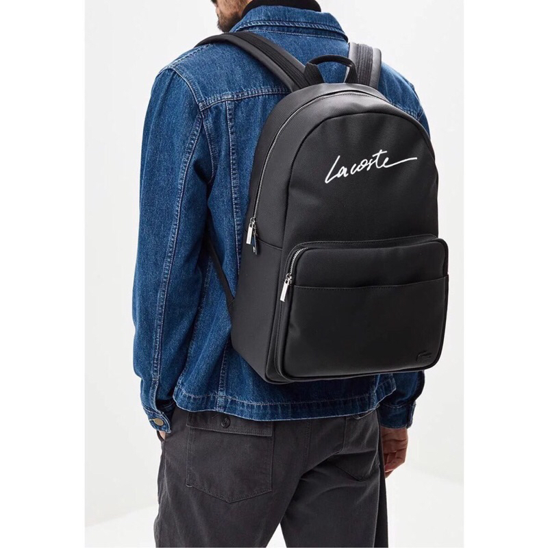 Balo Thời Trang LC Backpack Full Black Logo Signature Chất Liệu Da Si Cao Cấp Chống Nước Balo Đen Nam Nữ Bánh Mì Store