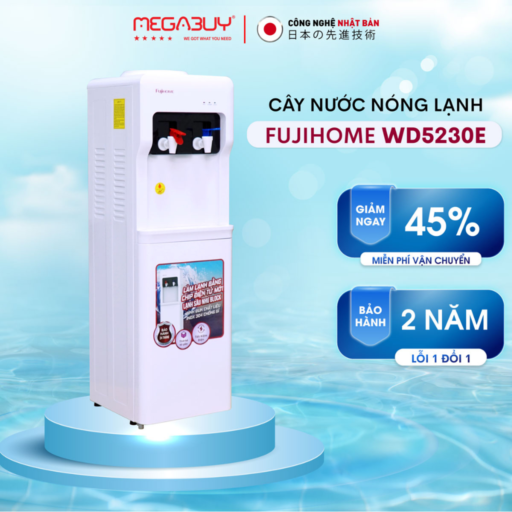 Cây nước nóng lạnh nhập khẩu Nhật Bản Fujihome, bình lọc máy lọc nước nóng lạnh gia đình tiết kiệm điện tự ngắt