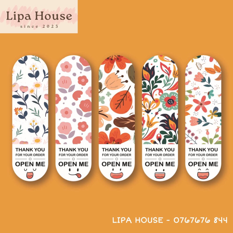 Set 50 Tem dán thank you đóng gói hàng, Sticker dễ thương trang trí sổ niêm phong hàng