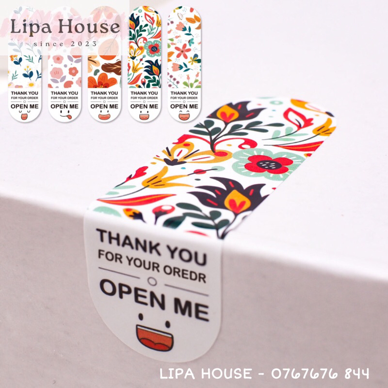 Set 50 Tem dán thank you đóng gói hàng, Sticker dễ thương trang trí sổ niêm phong hàng