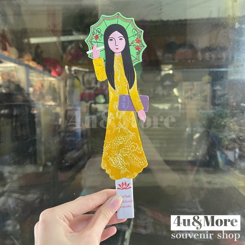 Kẹp sách vải cô gái áo dài nón lá Việt Nam