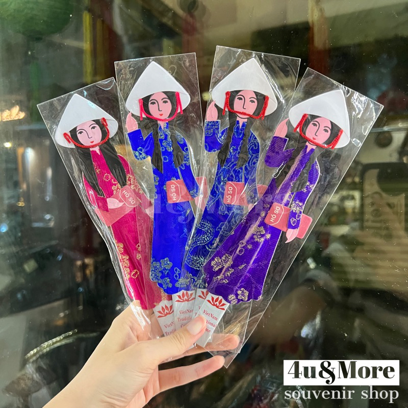 Kẹp sách vải cô gái áo dài nón lá Việt Nam