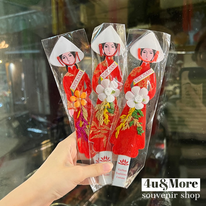 Kẹp sách vải cô gái áo dài nón lá Việt Nam