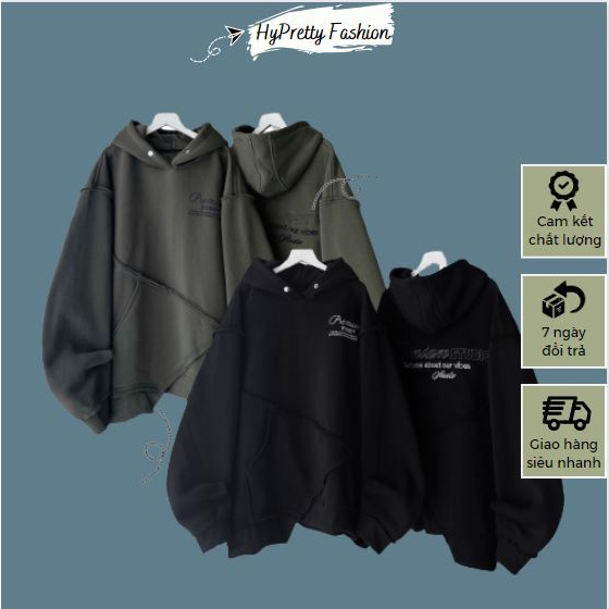 Áo hoodie PRENIUM túi ráp nút bấm tà lệch form rộng unisex HYPRETTY 02