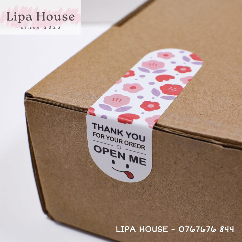 Set 50 Tem dán thank you đóng gói hàng, Sticker dễ thương trang trí sổ niêm phong hàng