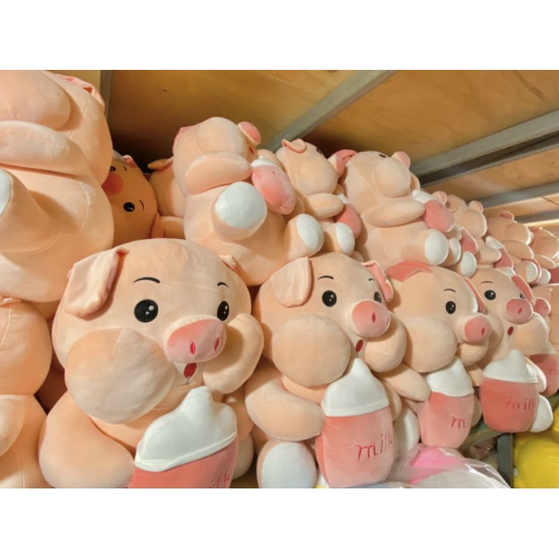 Gấu bông heo ôm bình sữa, gấu bông heo cầm bình sữa khủng lồ