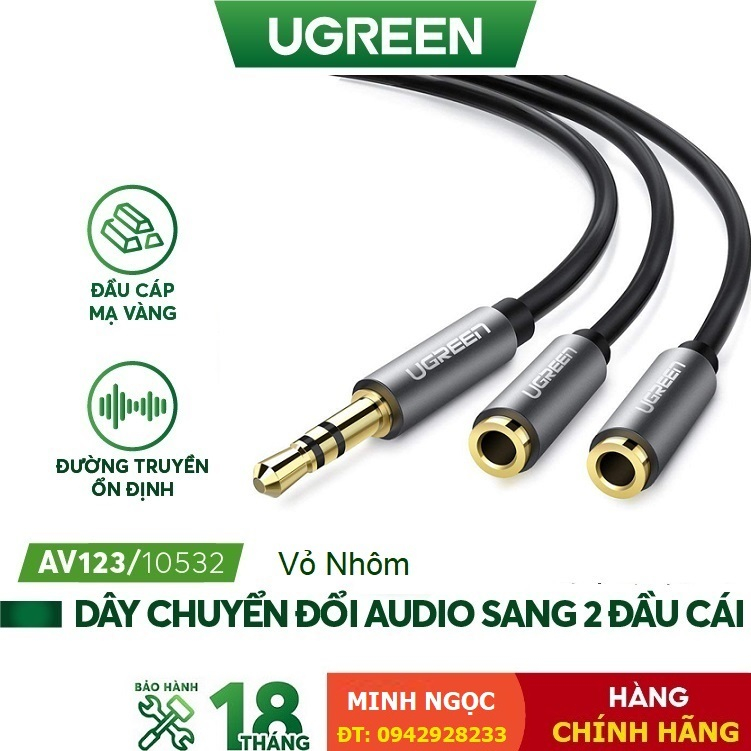 Dây cáp Âm Thanh Audio chuyển tai nghe 3.5mm 1 ra 2 tai nghe Ugreen AV123 vỏ Nhôm+vỏ Nhựa ABS