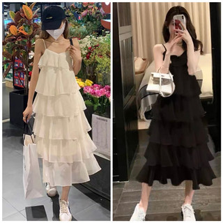 Đầm maxi hai dây đi biển đi dạo phố 6 tầng (kèm hình thật)