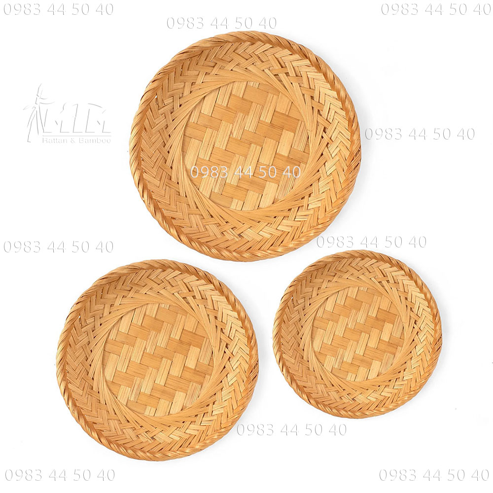 Đĩa tre đan tròn hun khói trang trí, decor