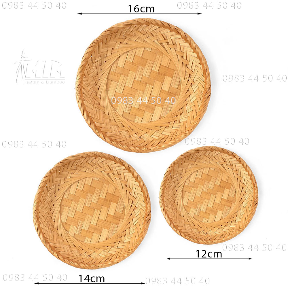 Đĩa tre đan tròn hun khói trang trí, decor