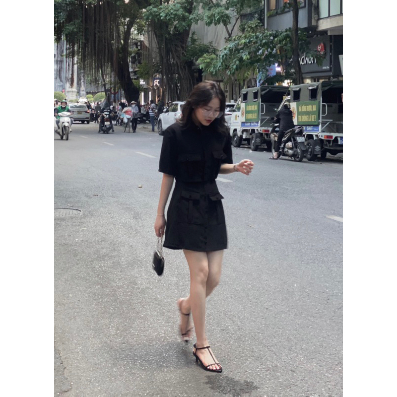 Set Áo Sơ Mi Croptop + Chân Váy