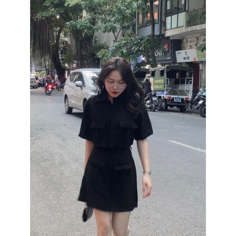 Set Áo Sơ Mi Croptop + Chân Váy