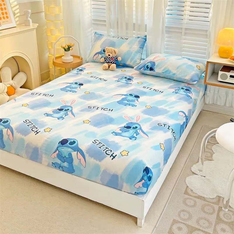 bộ chăn ga cotton poly dhn decor STITCH XANH