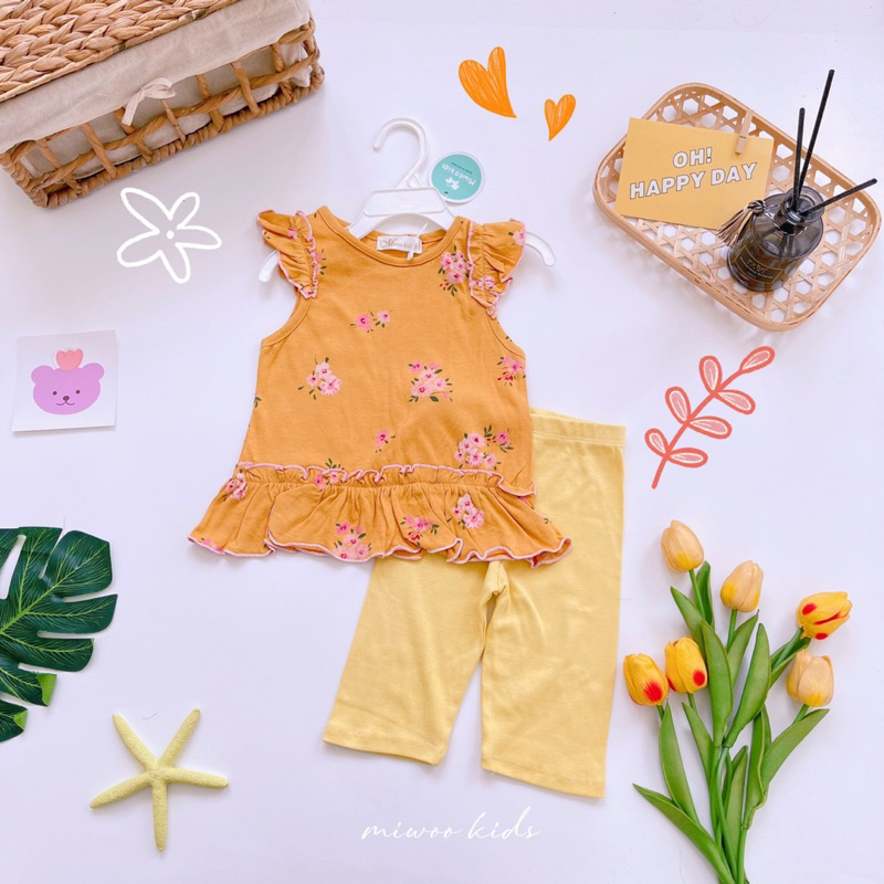 Đồ bộ lửng chất thun mềm mại cho bé gái 7-17kg