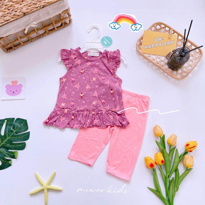 Đồ bộ lửng chất thun mềm mại cho bé gái 7-17kg