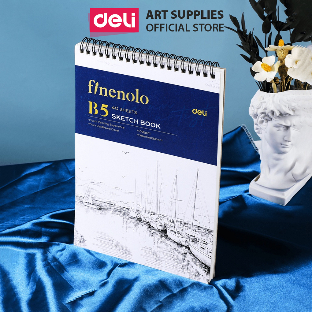  Sổ Tay Vẽ Phác Thảo Chuyên Nghiệp 100gsm 80 Trang Cao Cấp Finenolo Deli - Sketchbook Sổ Vẽ Chì Gáy Xoắn