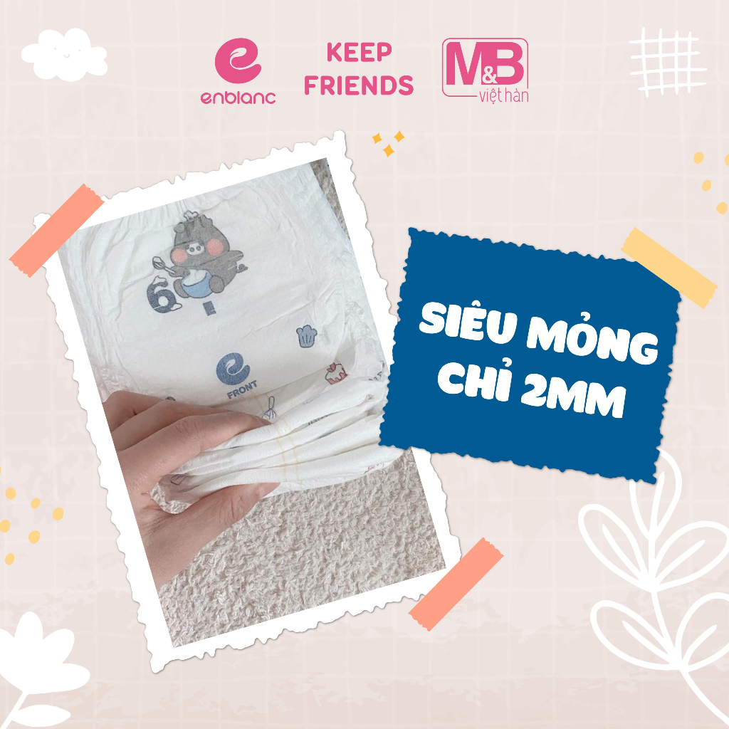 Thùng 4 Bịch Tã Bỉm Quần ENBLANC KEEP FRIENDS Bé Gái Size L26,XL22,XXL18 Hàn Quốc, Mỏng Nhẹ, Khô Thoáng