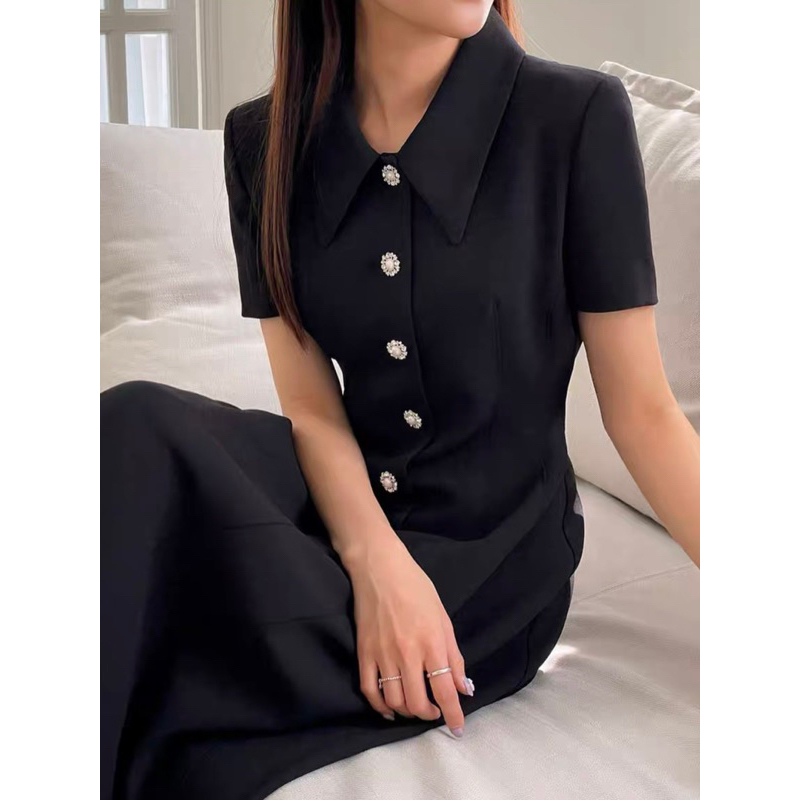 Đầm sơ mi nút đẹp sang chảnh 2 màu đen trắng