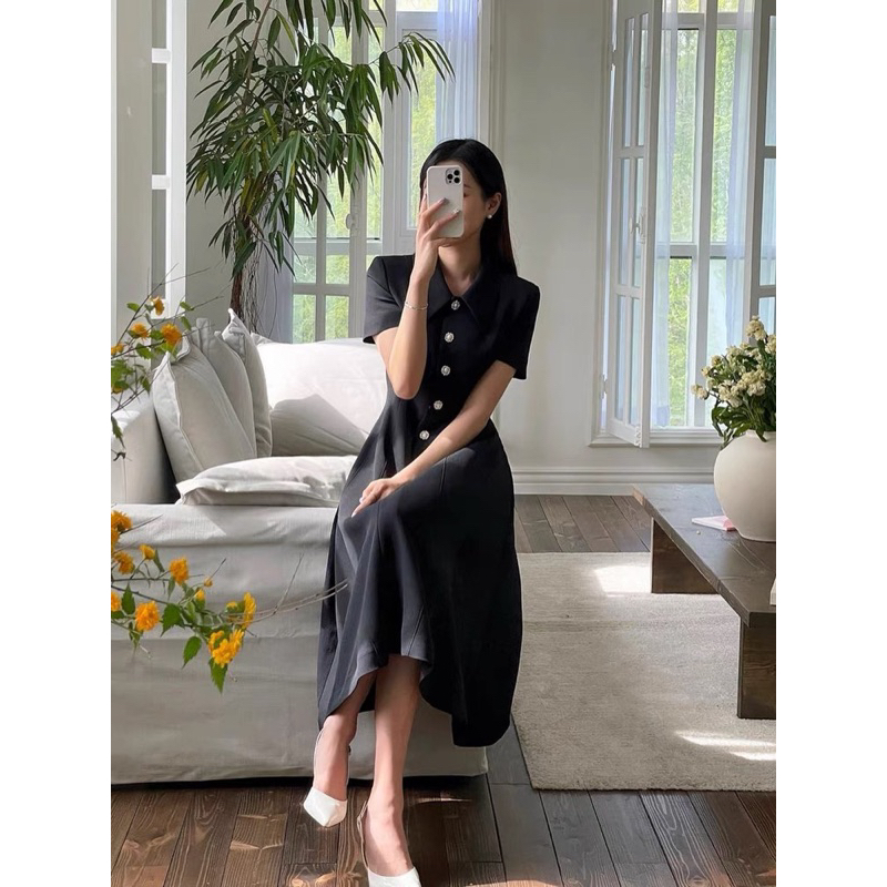 Đầm sơ mi nút đẹp sang chảnh 2 màu đen trắng