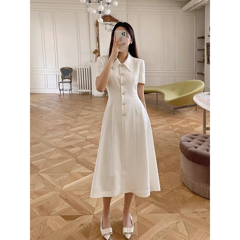 Đầm sơ mi nút đẹp sang chảnh 2 màu đen trắng