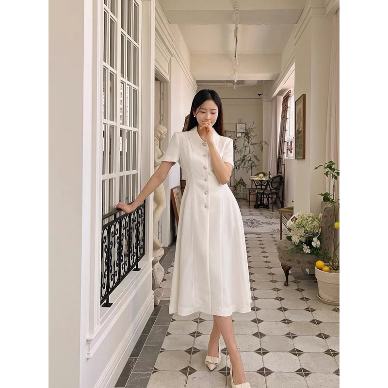 Đầm sơ mi nút đẹp sang chảnh 2 màu đen trắng