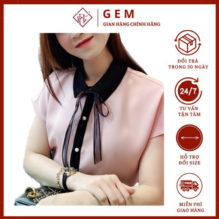 Áo sơ mi cộc tay G183 CÓ BIGSIZE nơ có thể tháo rời ra, có đủ size, kiểu dáng đẹp không đụng hàng - GEM Fashion