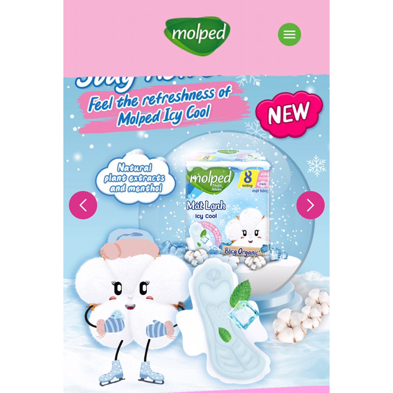 Hàng Mới Băng Vệ Sinh Molped Bông Organic Tự Nhiên Mềm Mại Siêu Thấm