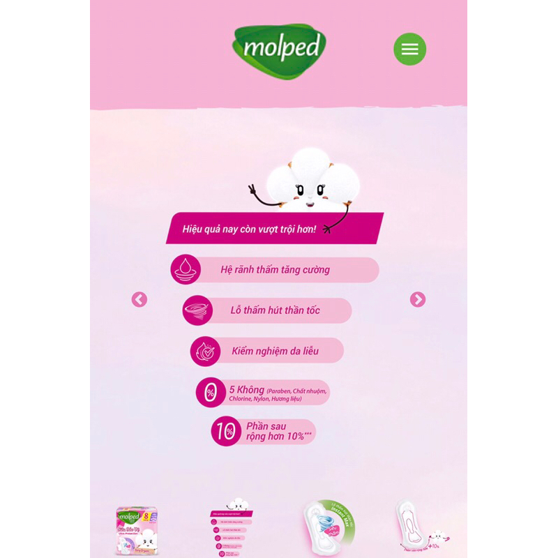 Hàng Mới Băng Vệ Sinh Molped Bông Organic Tự Nhiên Mềm Mại Siêu Thấm