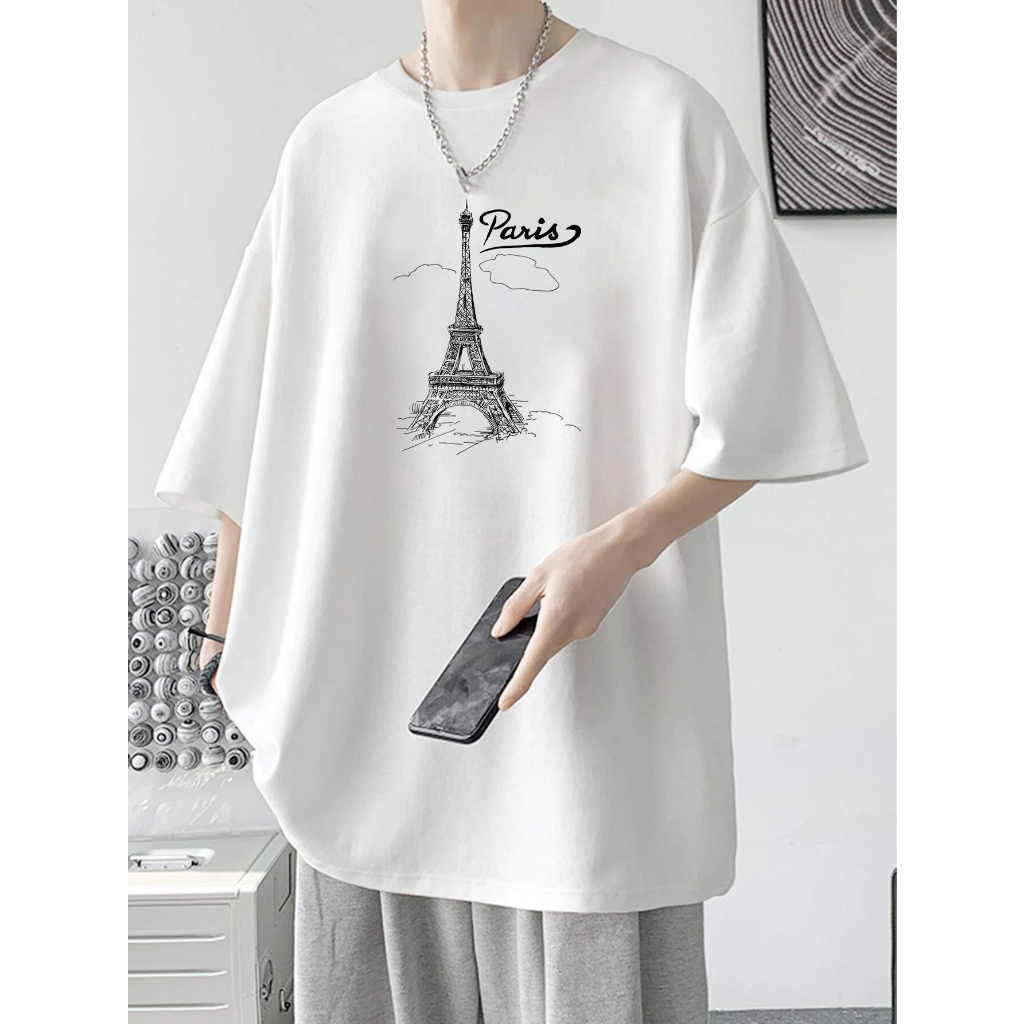 Áo thun unisex Paris form rộng vải dày mịn 2019T958