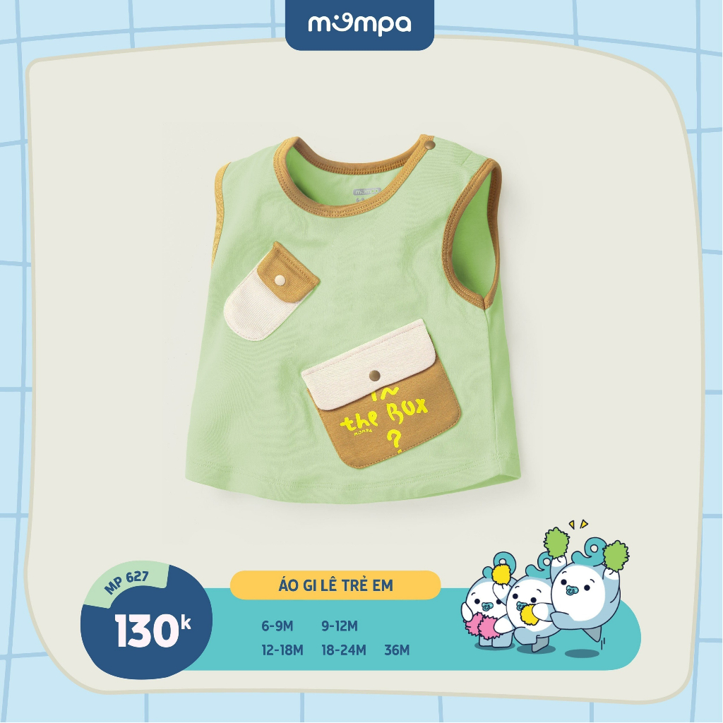 Áo Gile Mompa Cotton cao cấp mềm mịn thoáng mát thấm hút tốt cài cúc phối túi cho bé trai bé gái MP627