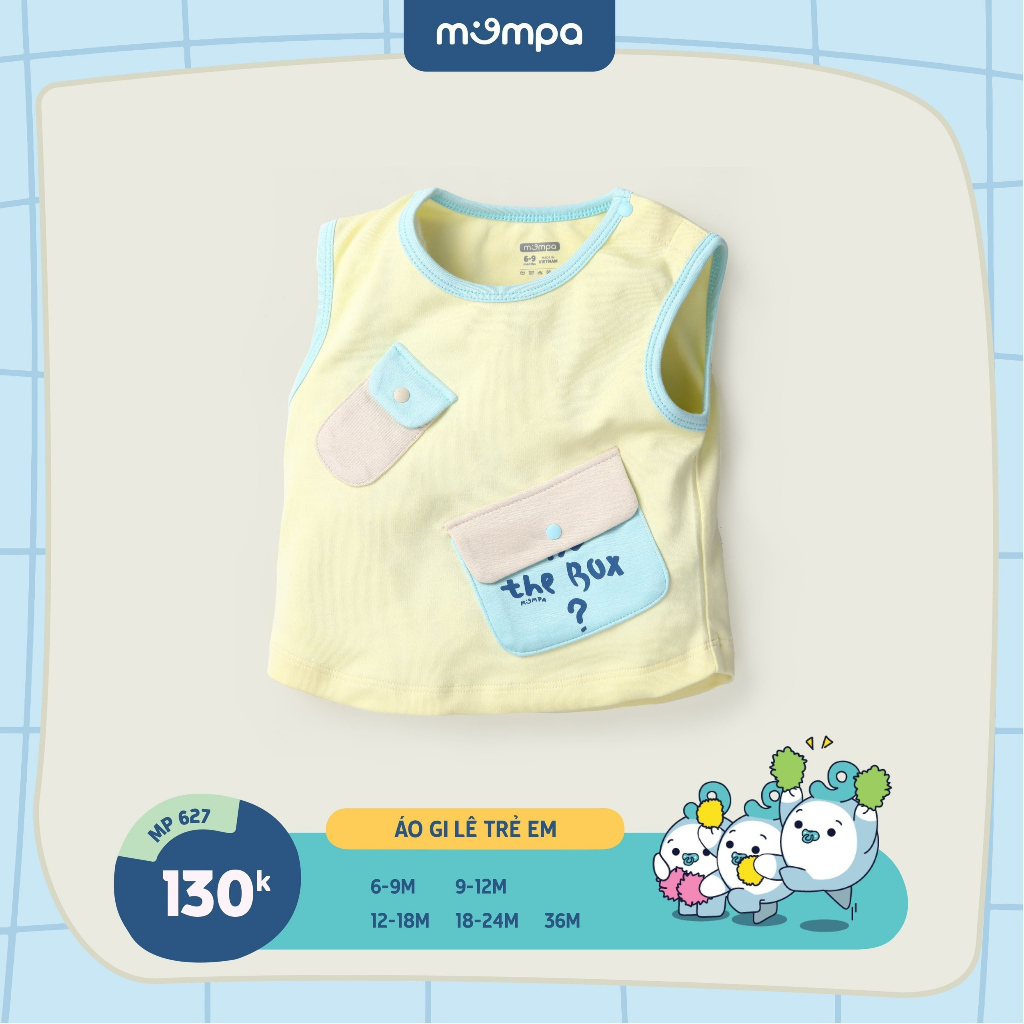 Áo Gile Mompa Cotton cao cấp mềm mịn thoáng mát thấm hút tốt cài cúc phối túi cho bé trai bé gái MP627