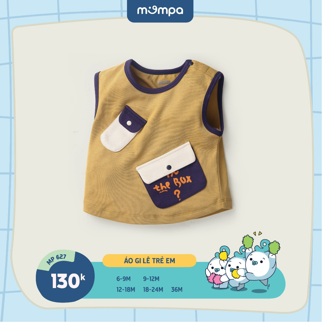 Áo Gile Mompa Cotton cao cấp mềm mịn thoáng mát thấm hút tốt cài cúc phối túi cho bé trai bé gái MP627
