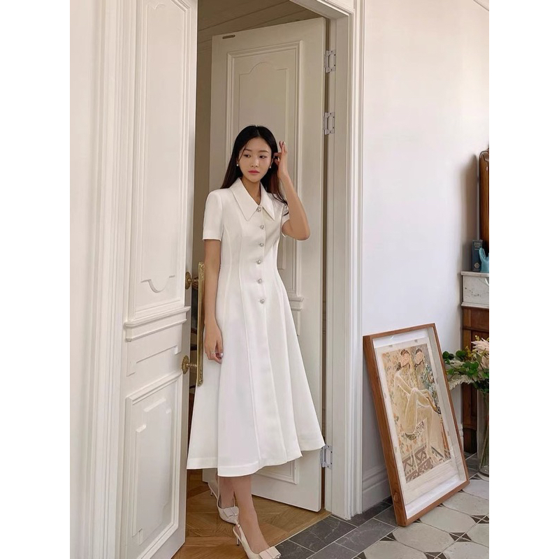 Đầm sơ mi nút đẹp sang chảnh 2 màu đen trắng