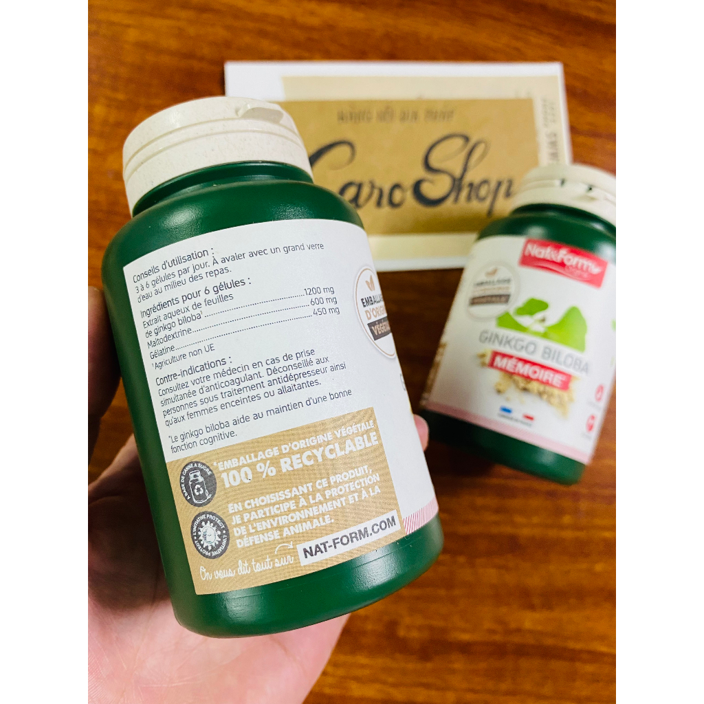 Viên uống bổ não Ginkgo Biloba của Pháp - Chuẩn hãng Nat & Form / hộp 200 viên